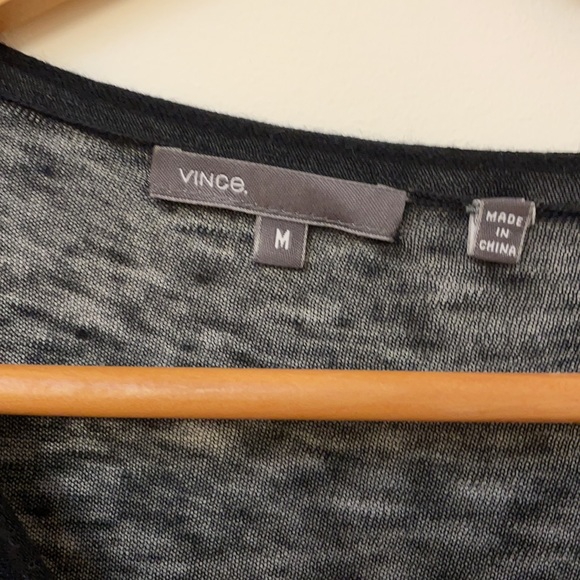 Vince Long Sleeve 100% Linen Tee Shirt in Black - Picture 3 of 6